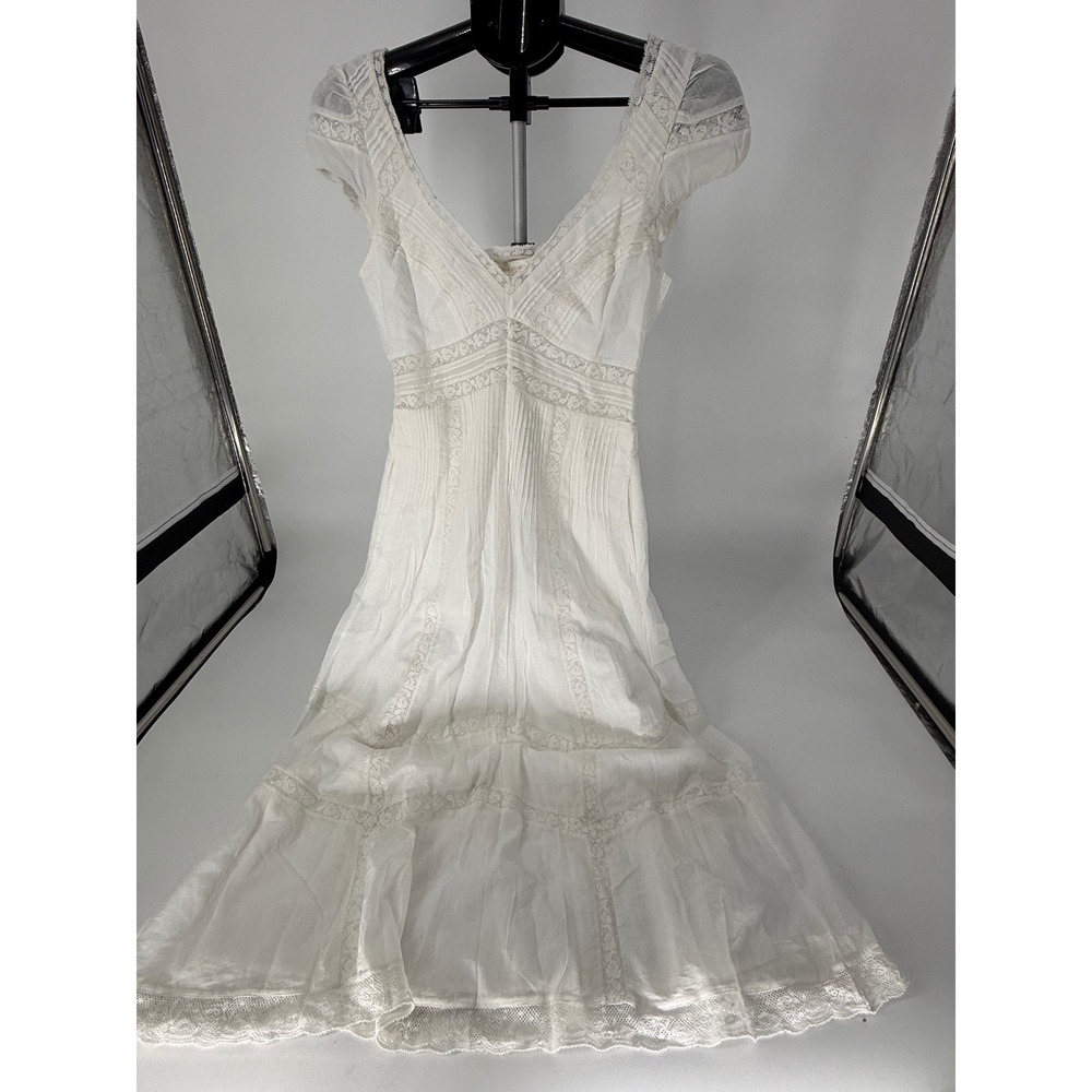 LoveShackFancy Suvi Dress XS White Lace Pintuck Ruffle Midi Cottagecore NWT